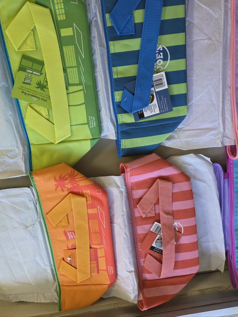 Trader Joe's Neon Stripe Mini Tote Bag - Pink/Coral - Picture 5 of 7